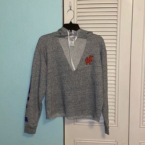 PINK gray open neck hoodie